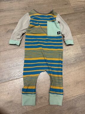 Rags to Raches Teal and Mustard Striped One-Piece